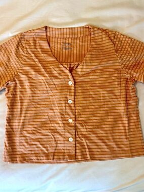 Haven Well Within- Women's Striped Button-Front Pajama Top in Dark Peach